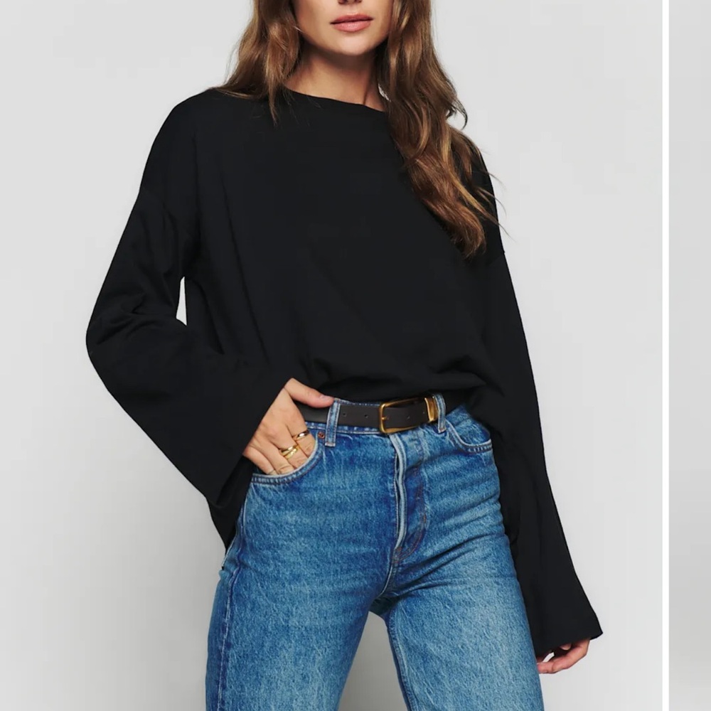 Reformation Oversized Long Sleeve Tee Black - Size L